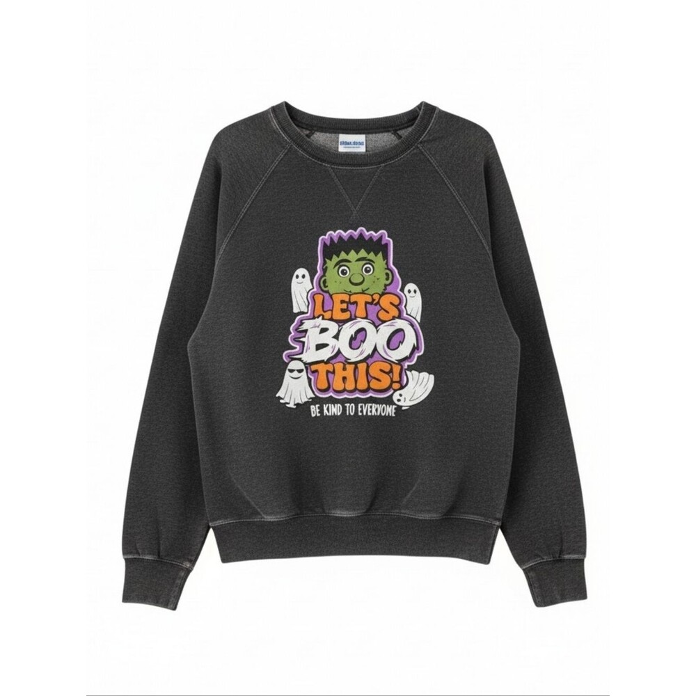 Cotton Heritage Dark Charcoal Let's Boo This Halloween Graphic Sweatshirt L